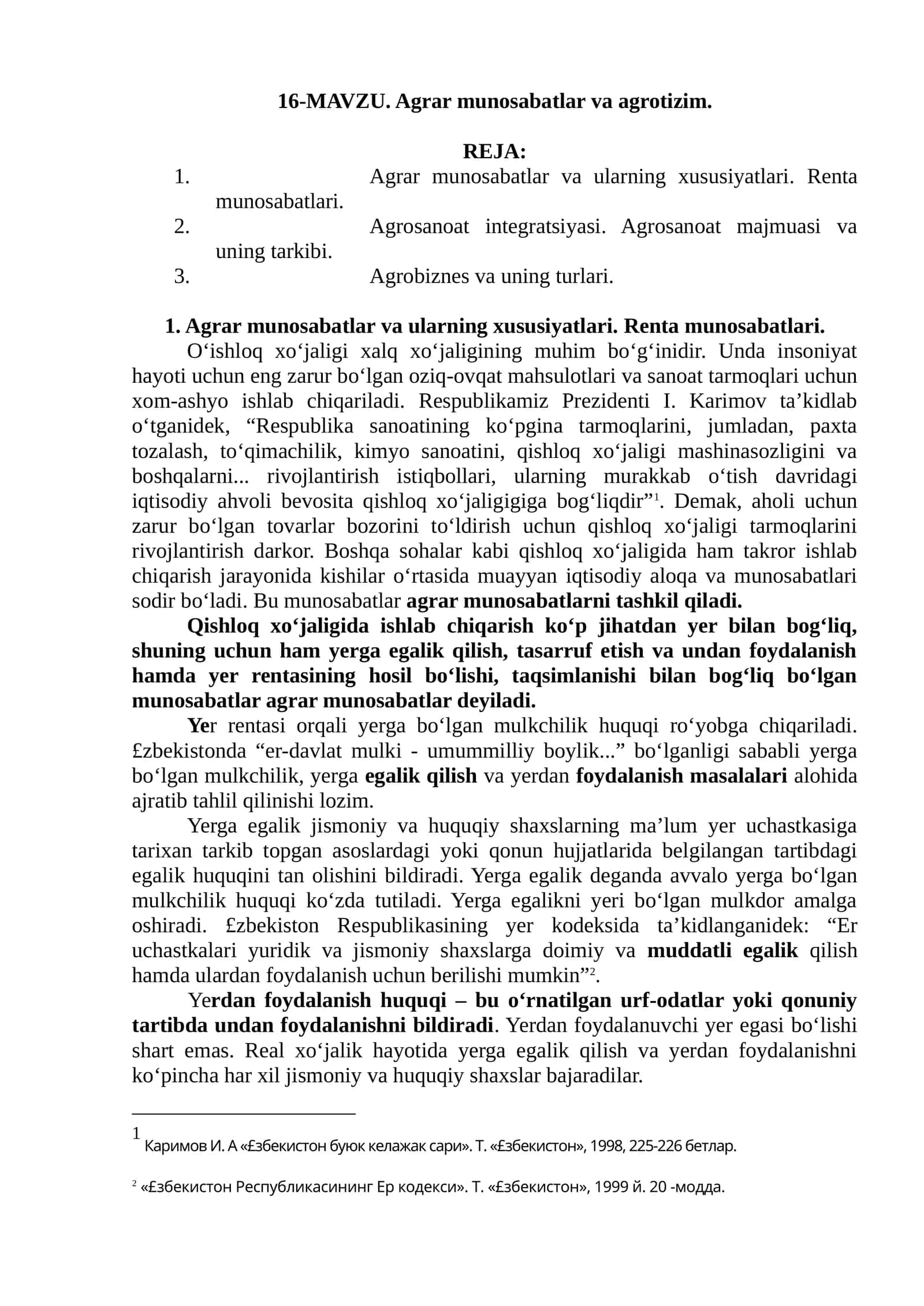 Agrar munosabatlar va agrotizim