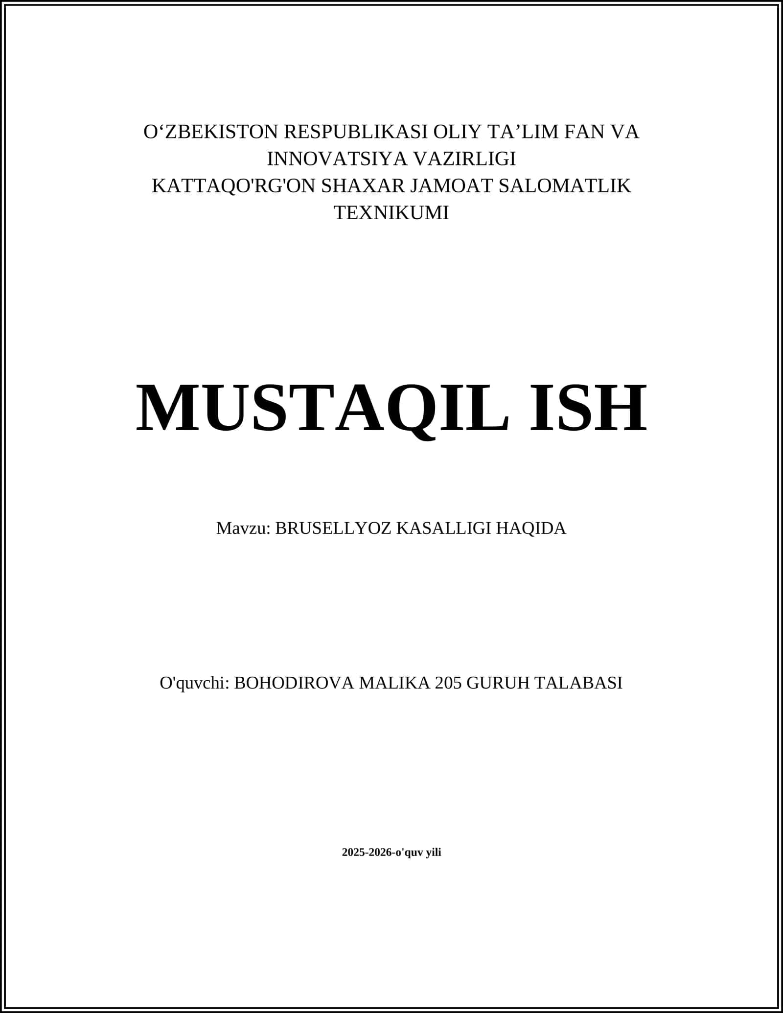 BRUSELLYOZ KASALLIGI HAQIDA