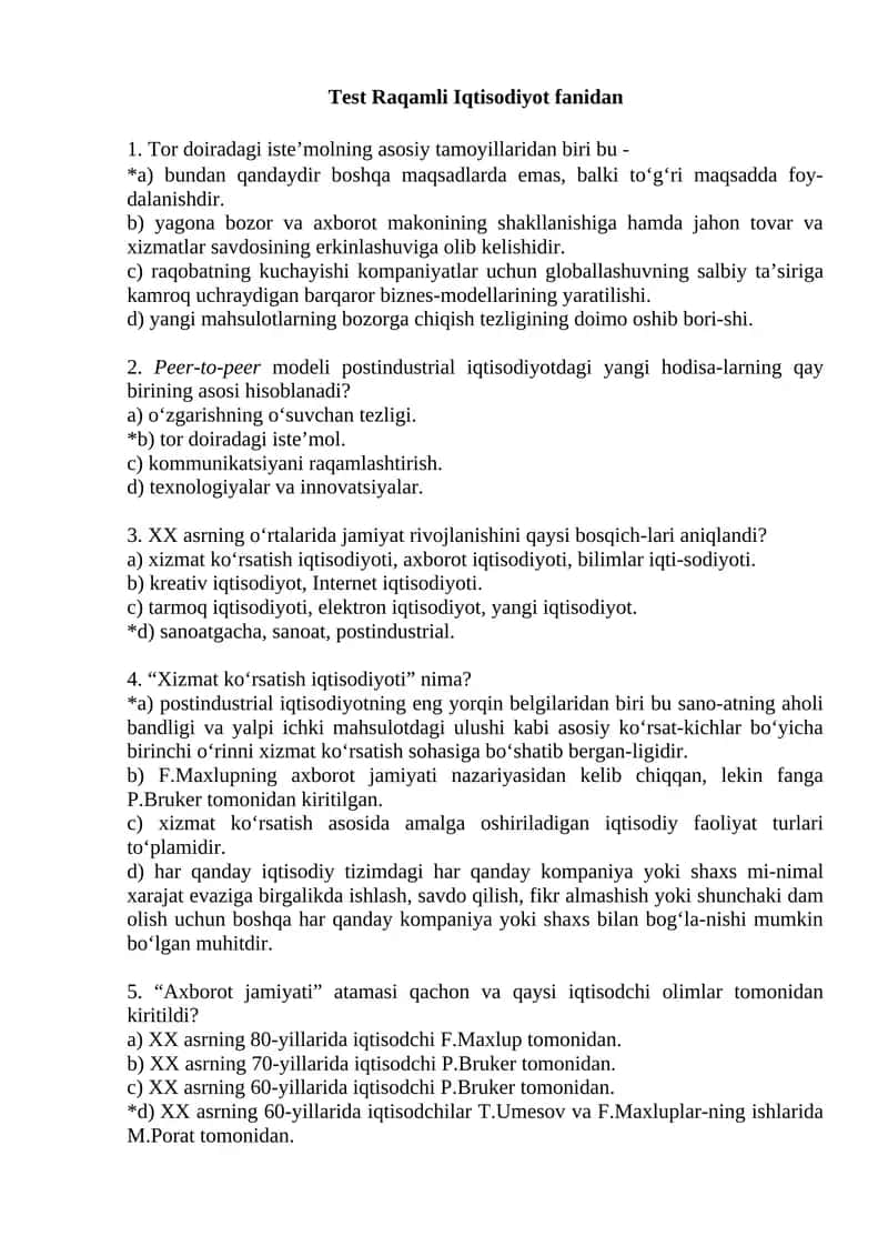 Raqamli Iqtisodiyot fanidan