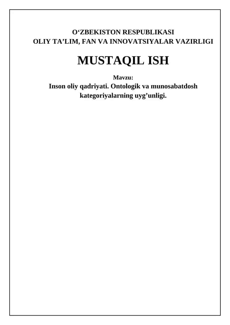 Inson - Oliy Qadriyat Ontologiyasi