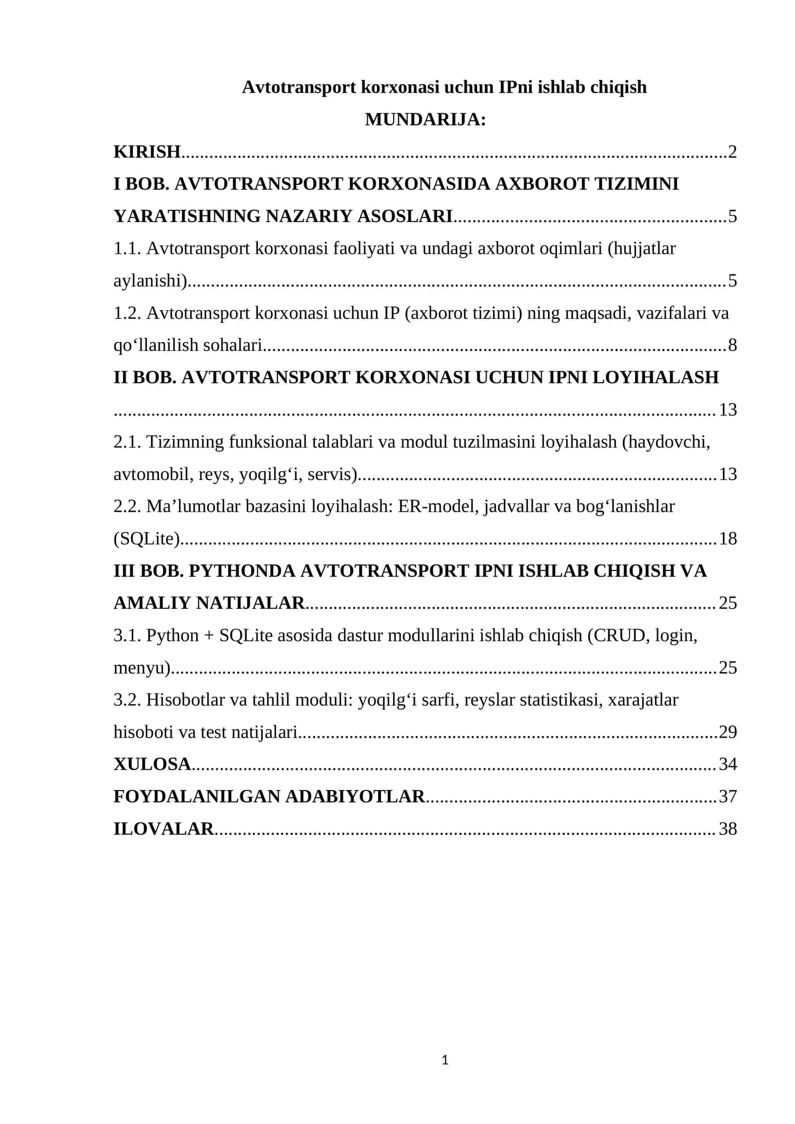 Avtotransport korxonasi uchun IPni ishlab chiqish