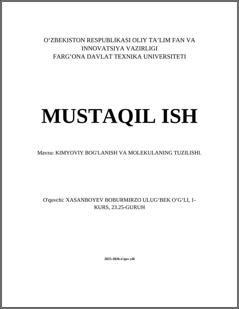 Kimyoviy bog'lanish va molekulaning tuzilishi
