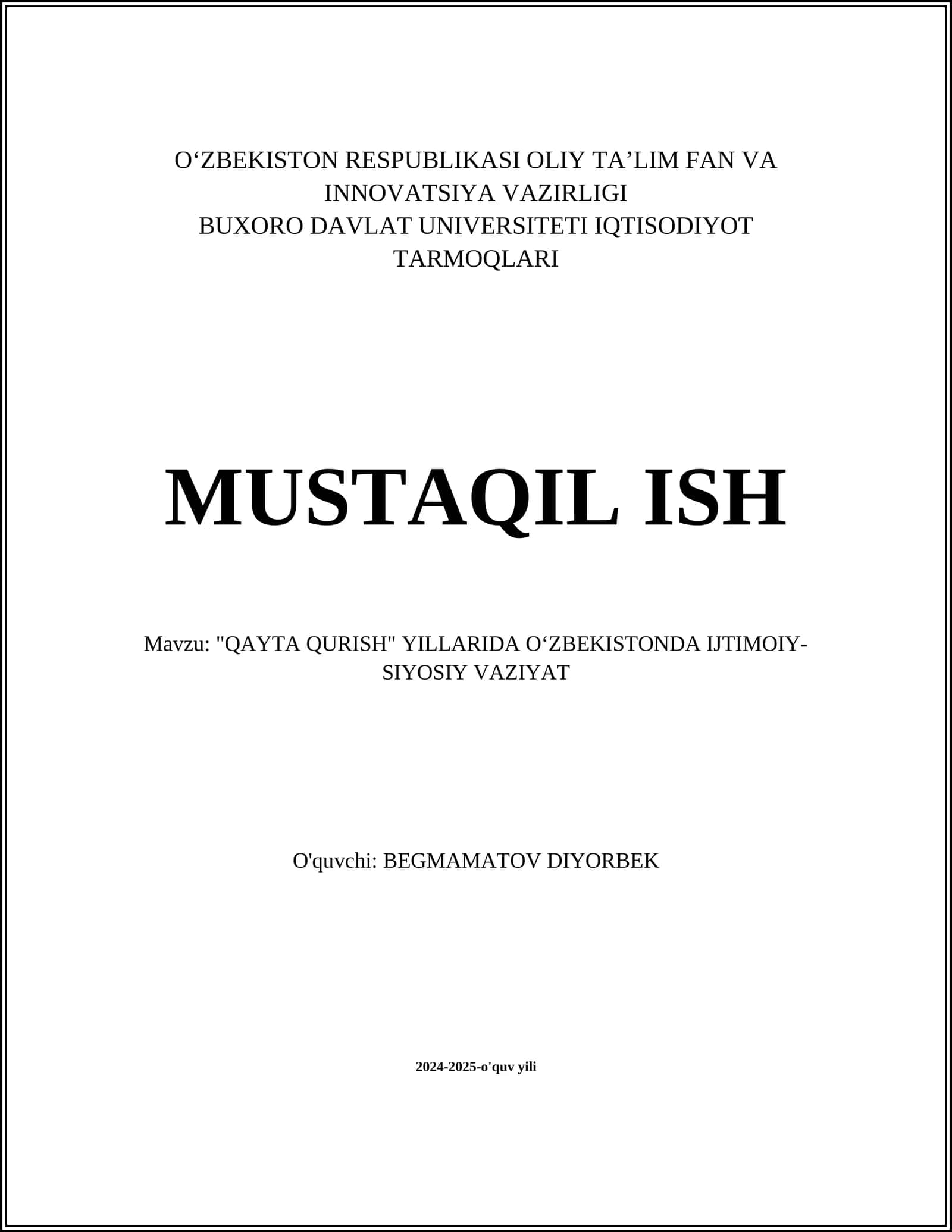 QAYTA QURISH YILLARIDA OʻZBEKISTONDA IJTIMOIY-SIYOSIY VAZIYAT