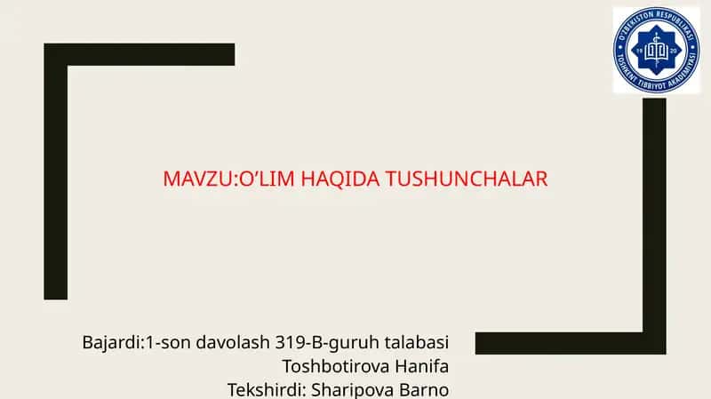 O’lim haqida tushunchalar