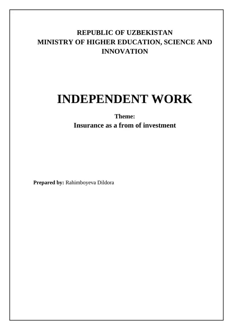 Insurance as Investment: An Overview
