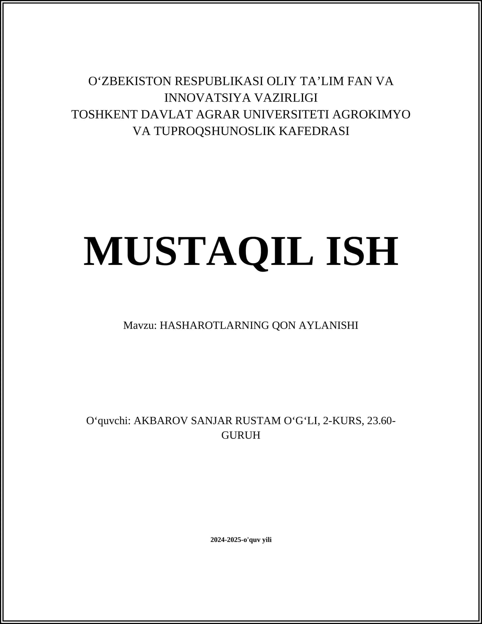 HASHAROTLARNING QON AYLANISHI