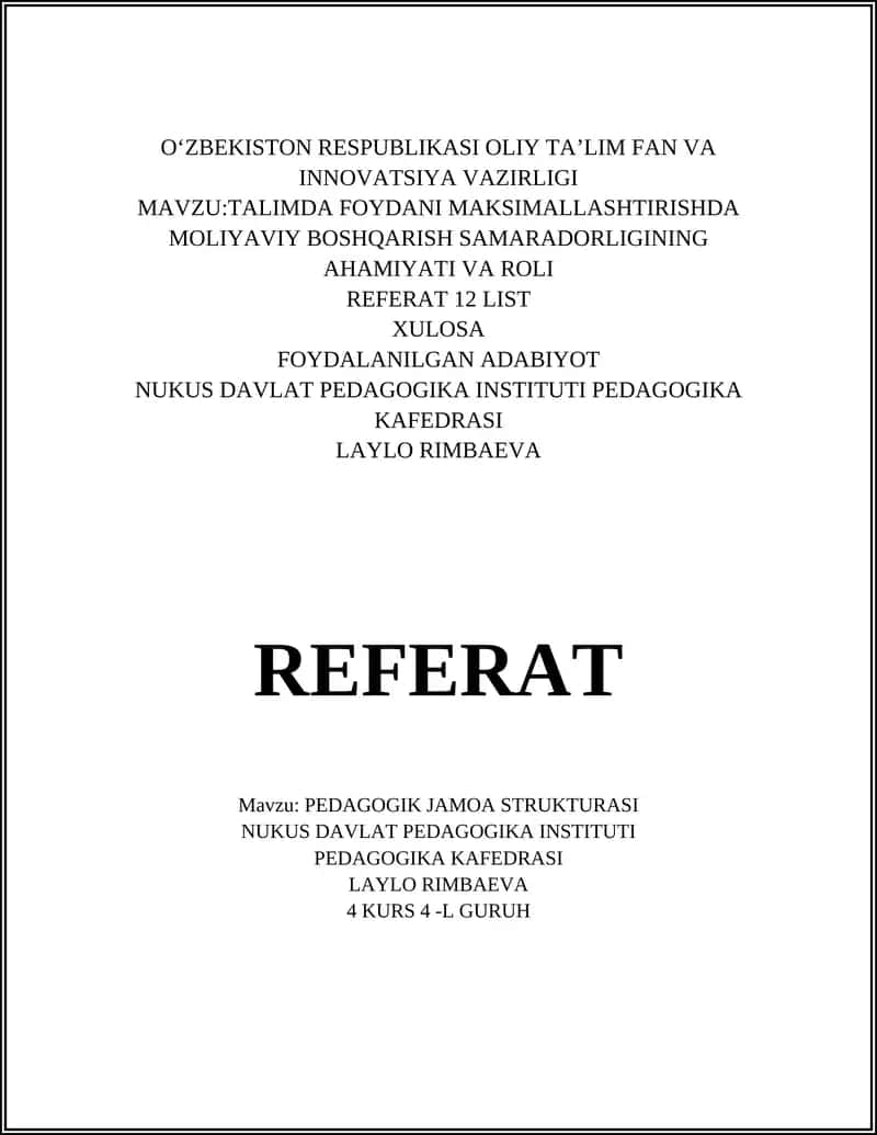 Pedagogik jamoaning tuzilmasi
