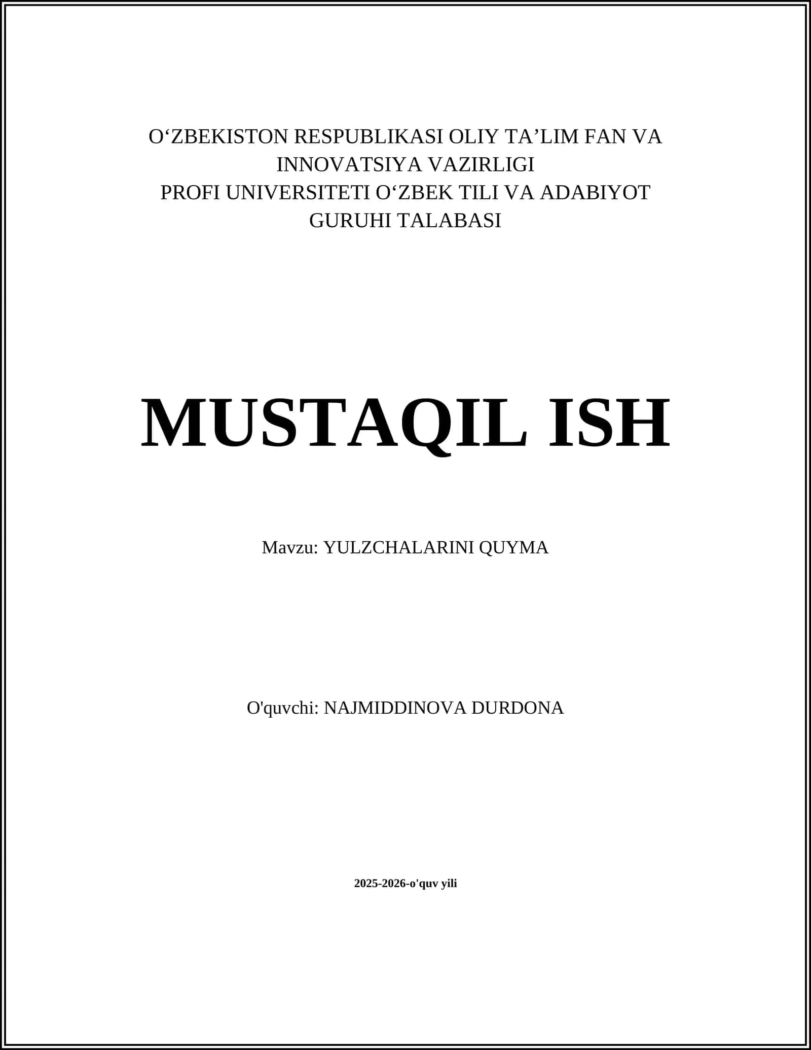 Yulzchalarini quyma
