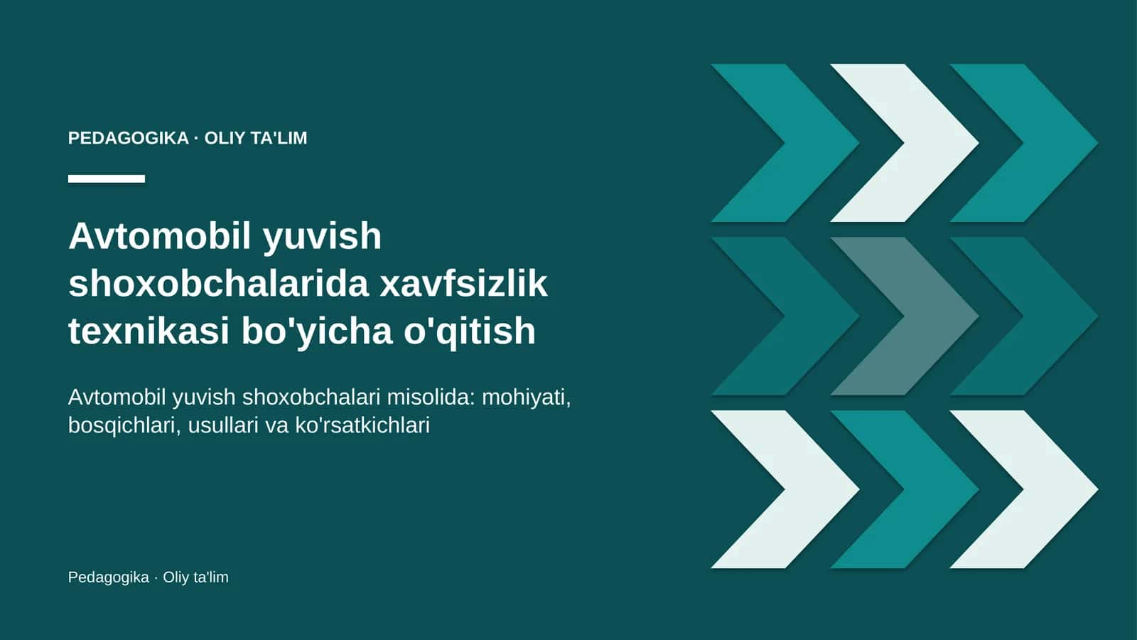 Avtomobil yuvish shoxobchalarida xavfsizlik texnikasi bo'yicha o'qitish