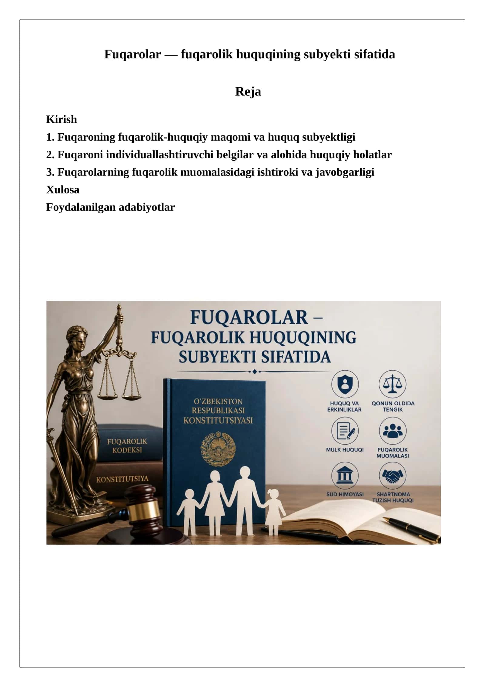 Fuqarolar — fuqarolik huquqining subyekti sifatida