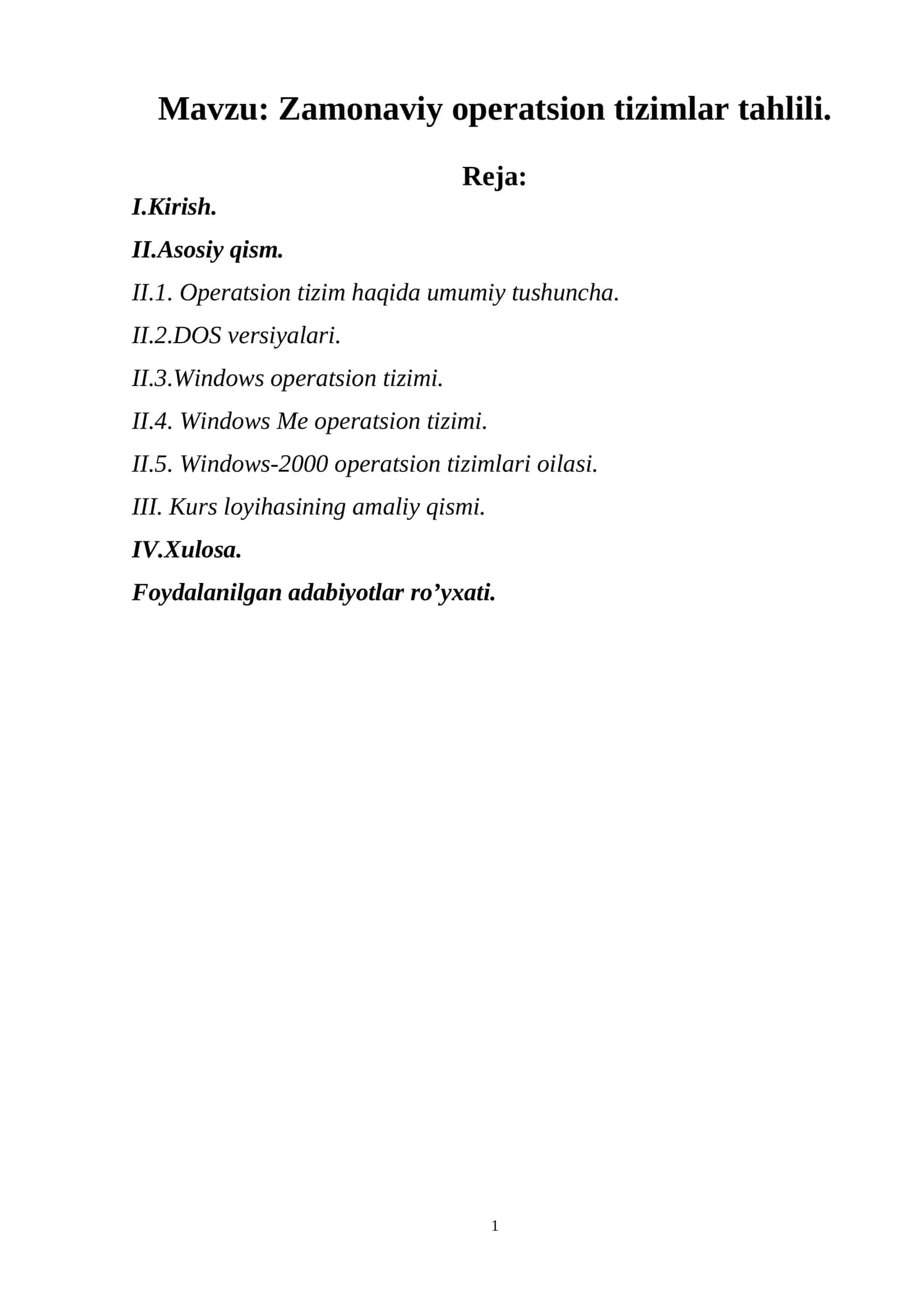 Zamonaviy operatsion tizimlar tahlili