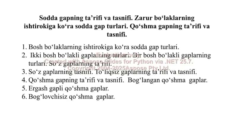 Sodda gaplar va ularning tasnifi