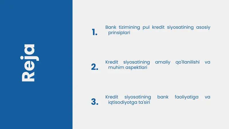 Bank tizimining pul kredit siyosati
