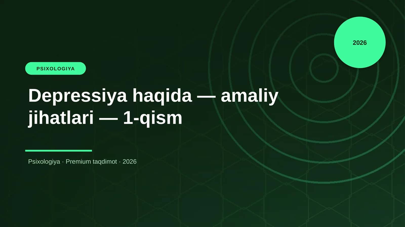 Depressiya haqida — amaliy jihatlari — 1-qism