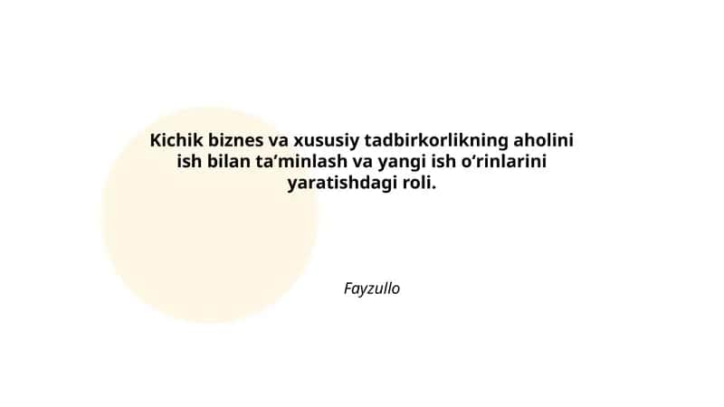 Kichik biznes va xususiy tadbirkorlikning aholini ish bilan taʼminlash va yangi ish oʻrinlarini yaratishdagi roli