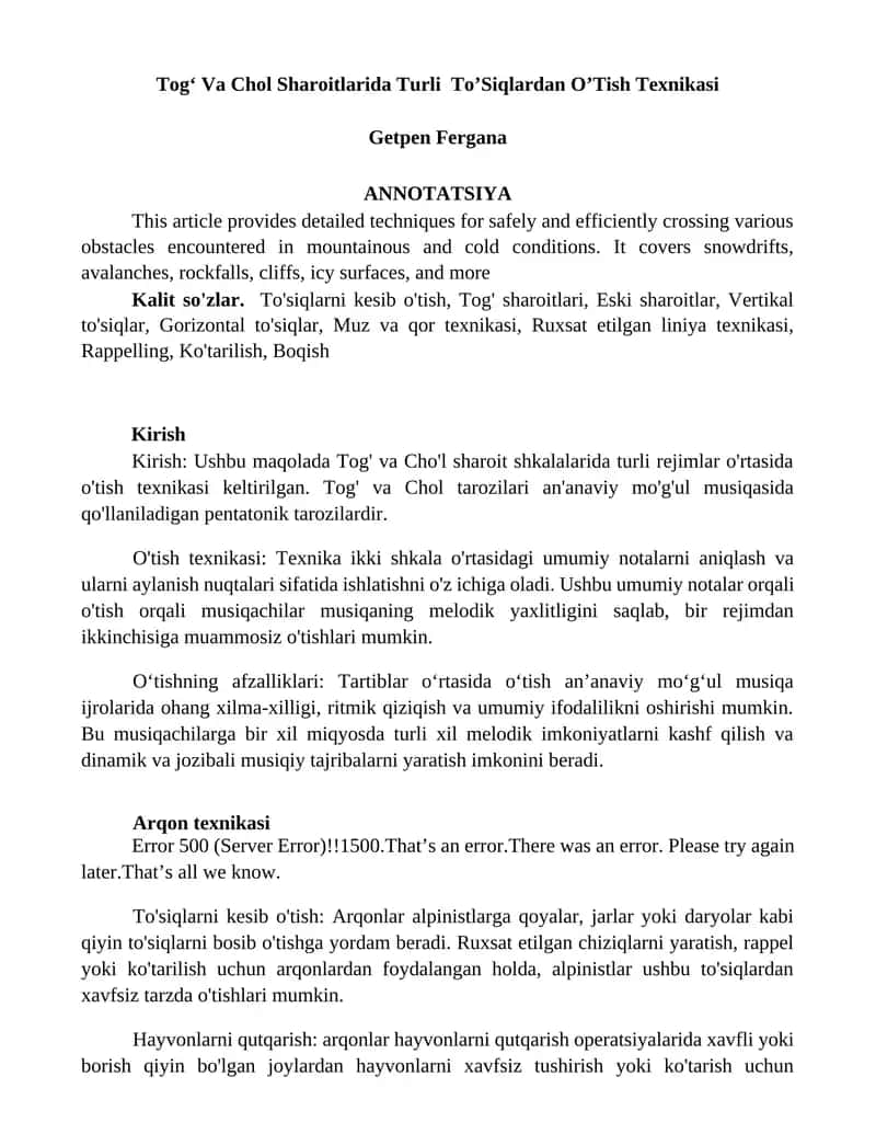 Tog‘ Va Chol Sharoitlarida Turli To’Siqlardan O’Tish Texnikasi