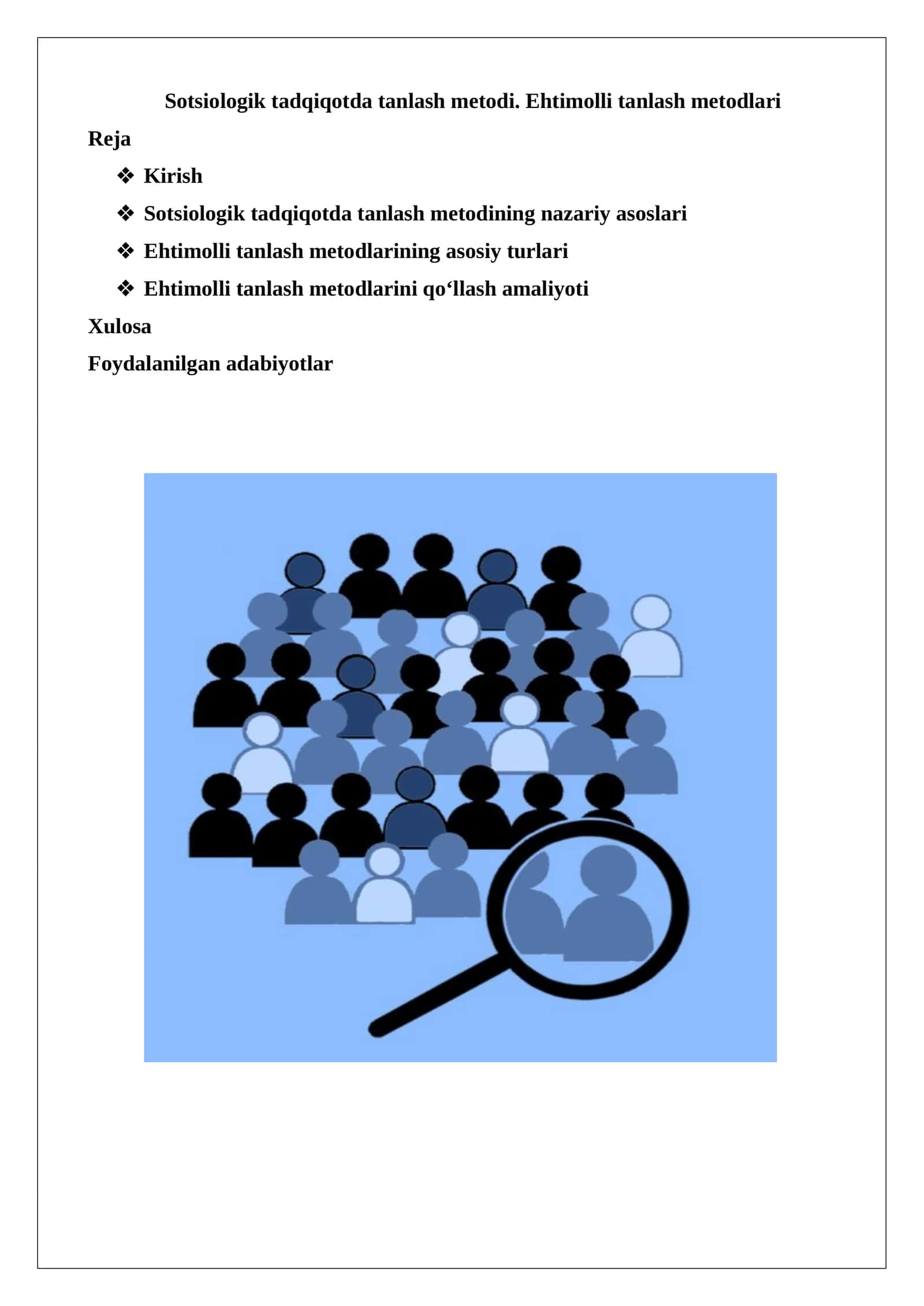 Sotsiologik tadqiqotda tanlash metodlari