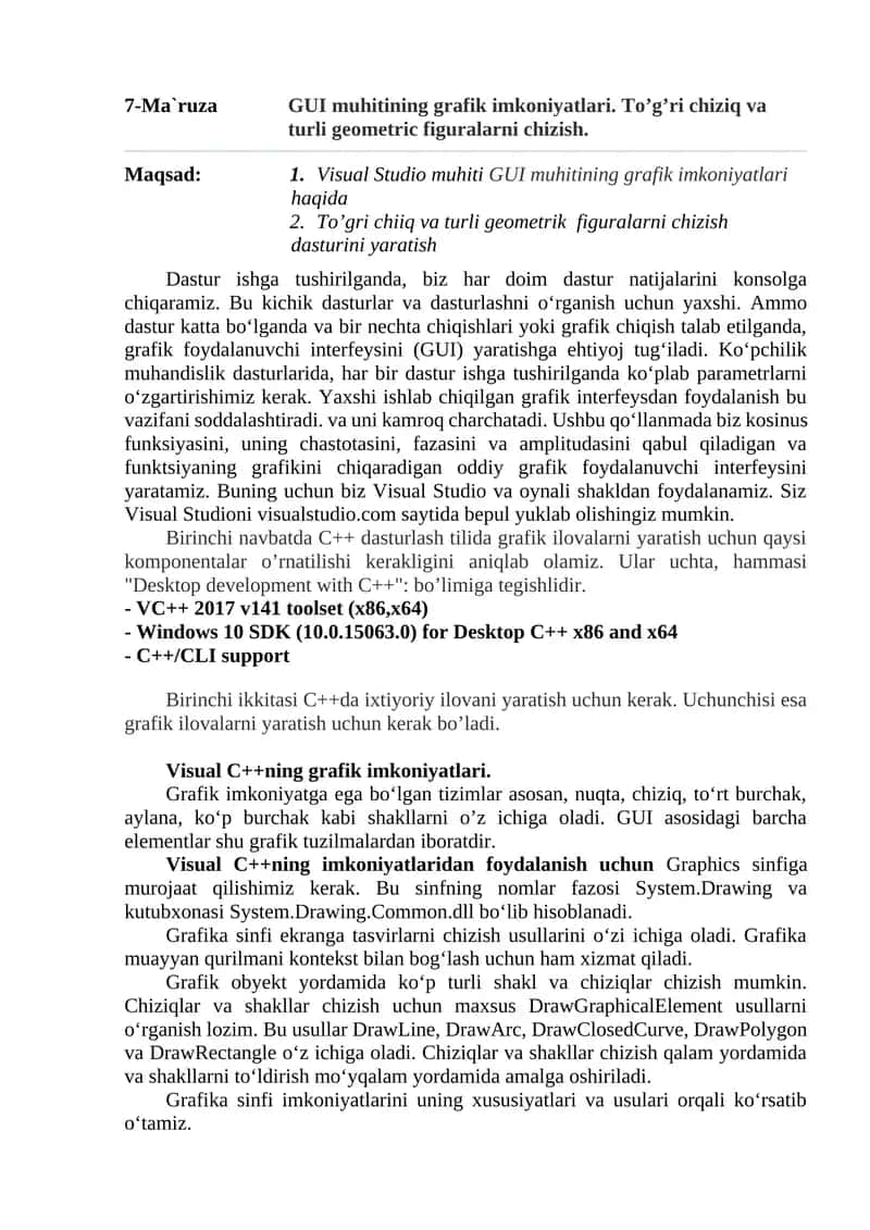 GUI muhitining grafik imkoniyatlari