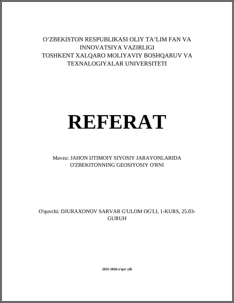 O'zbekistonning Geosiyosiy O'rni