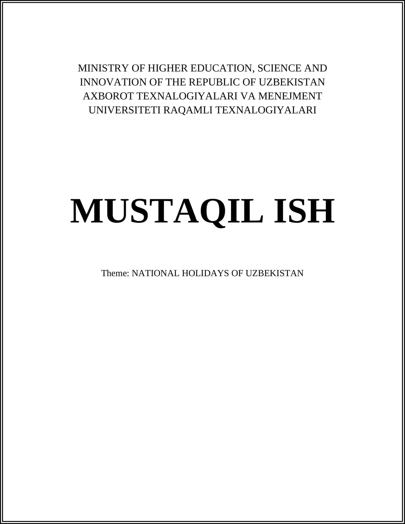 NATIONAL HOLIDAYS OF UZBEKISTAN