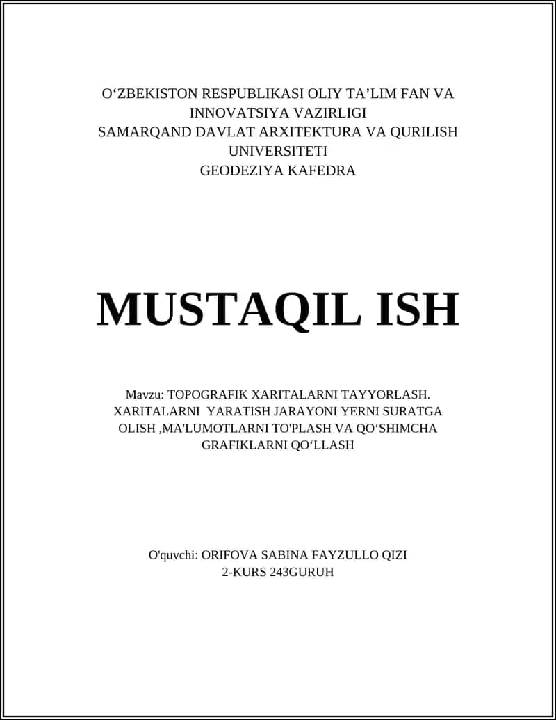 TOPOGRAFIK XARITALARNI TAYYORLASH
