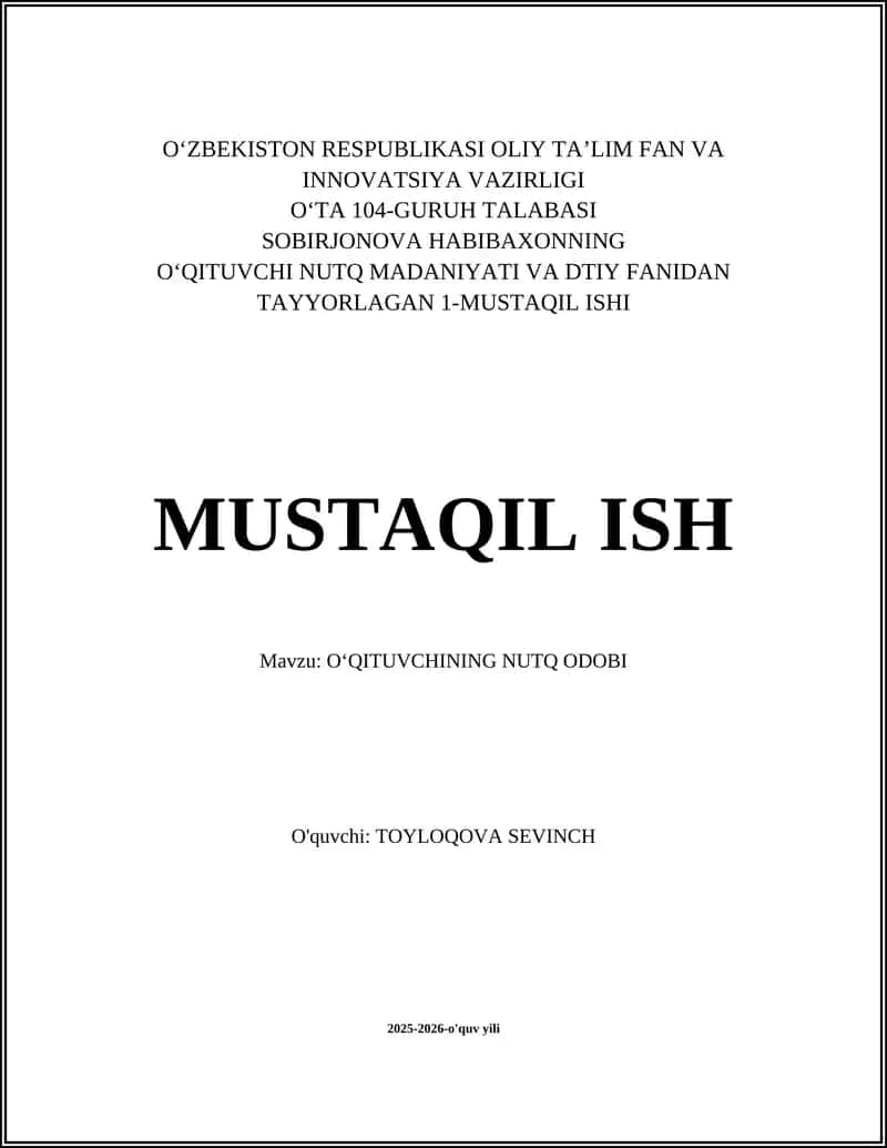 O‘QITUVCHINING NUTQ ODOBI
