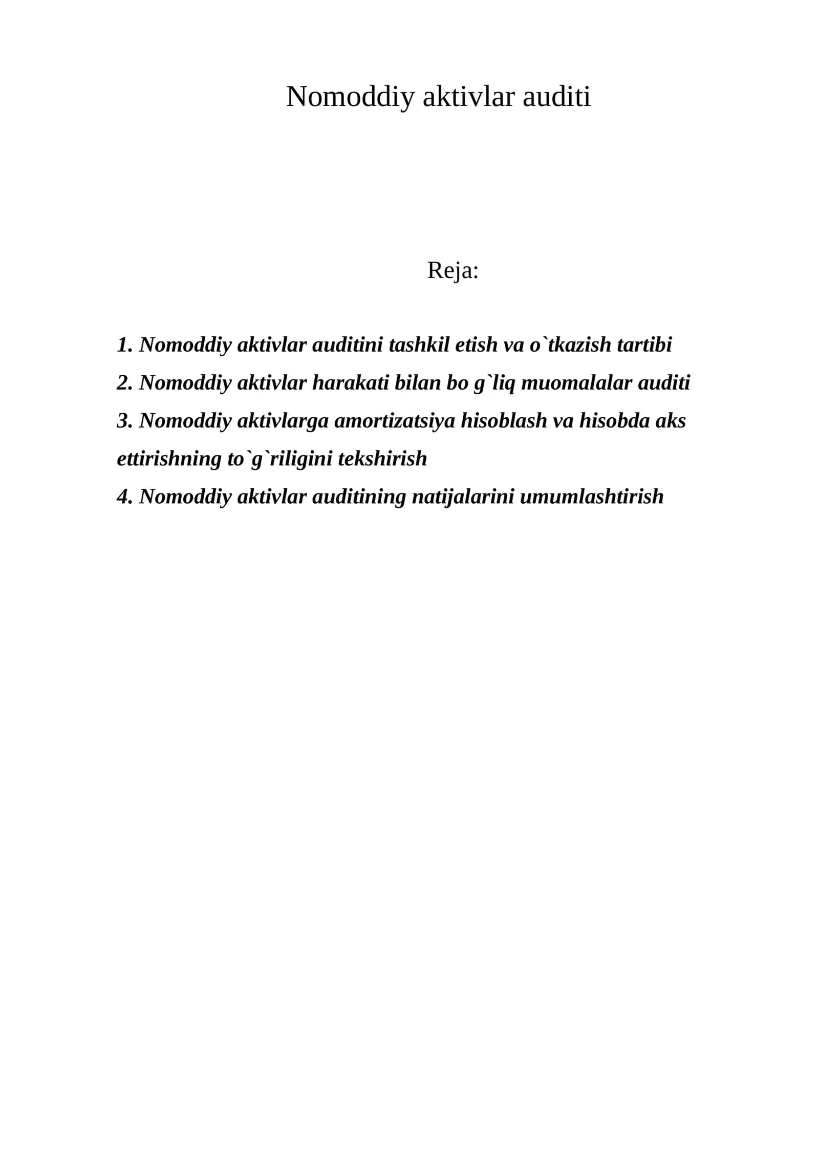 Nomoddiy aktivlar auditi
