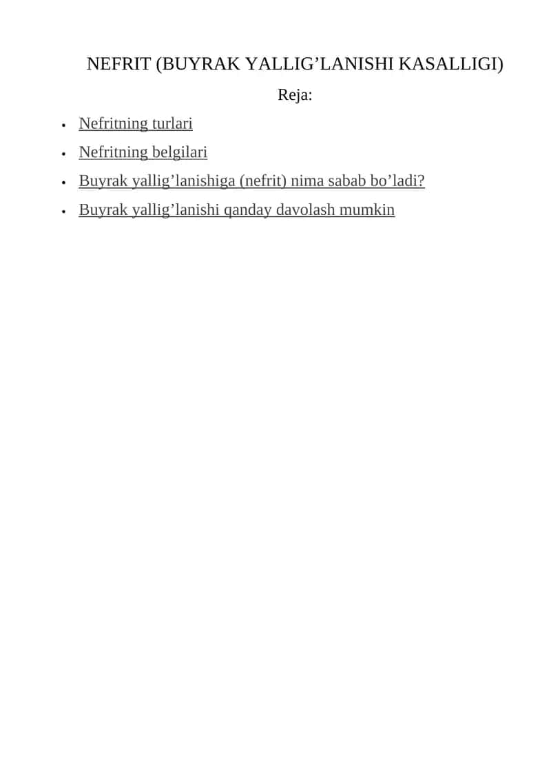 NEFRIT (BUYRAK YALLIG’LANISHI KASALLIGI)