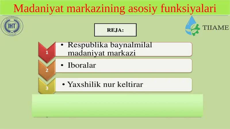 Madaniyat markazining asosiy funksiyalari