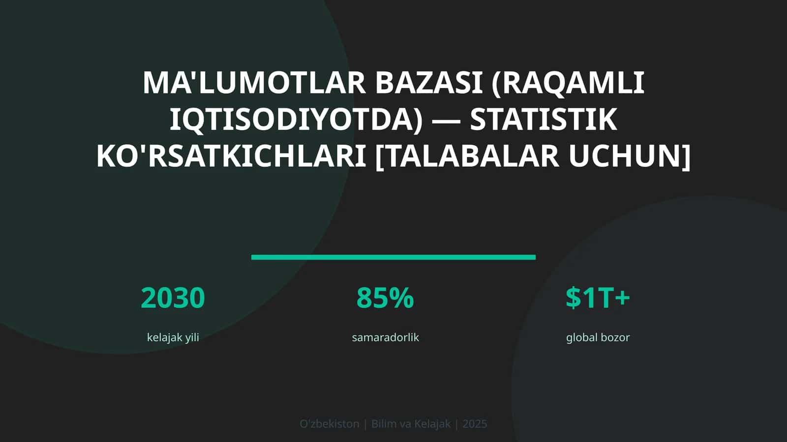 Ma'lumotlar bazasi (raqamli iqtisodiyotda) — statistik ko'rsatkichlari [talabalar uchun]