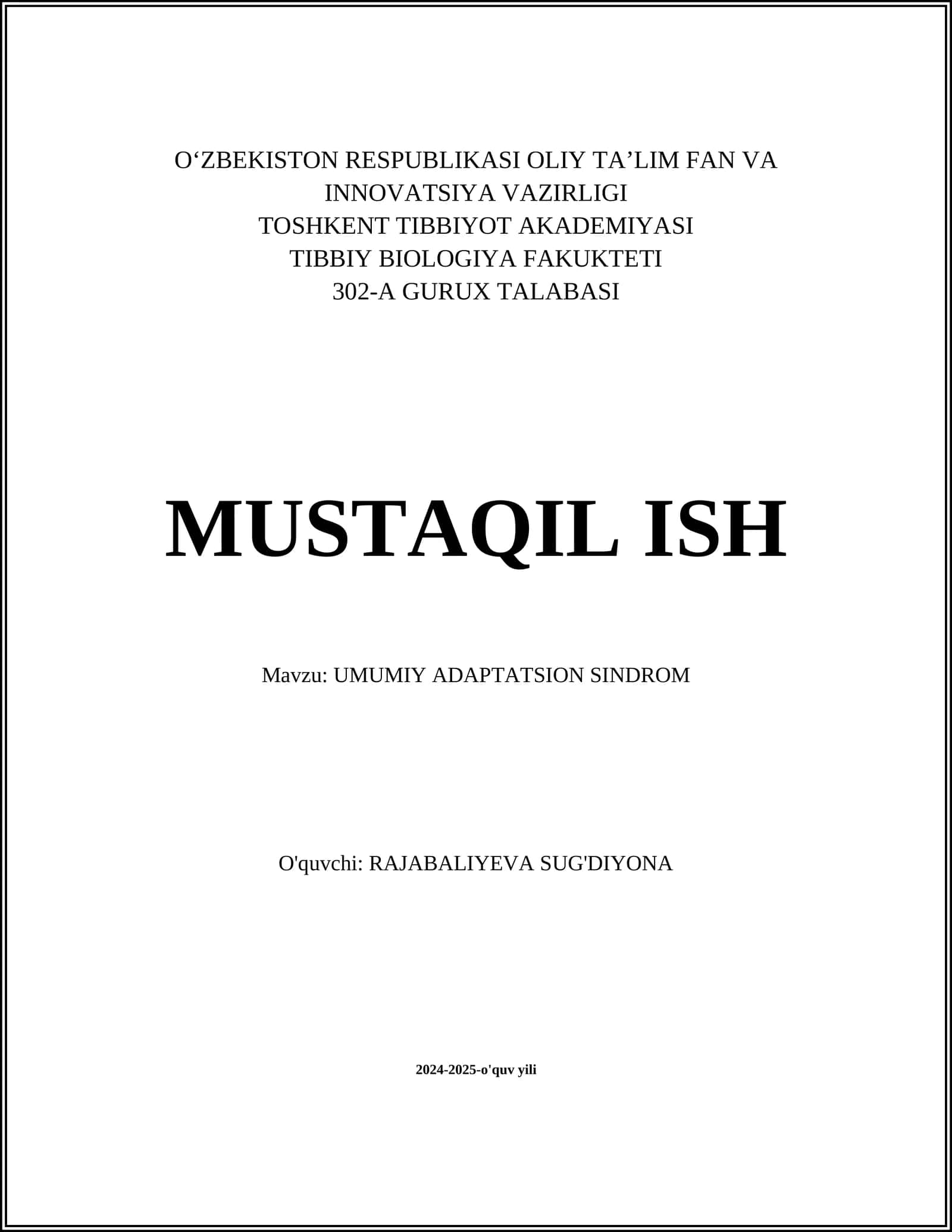 UMUMIY ADAPTATSION SINDROM