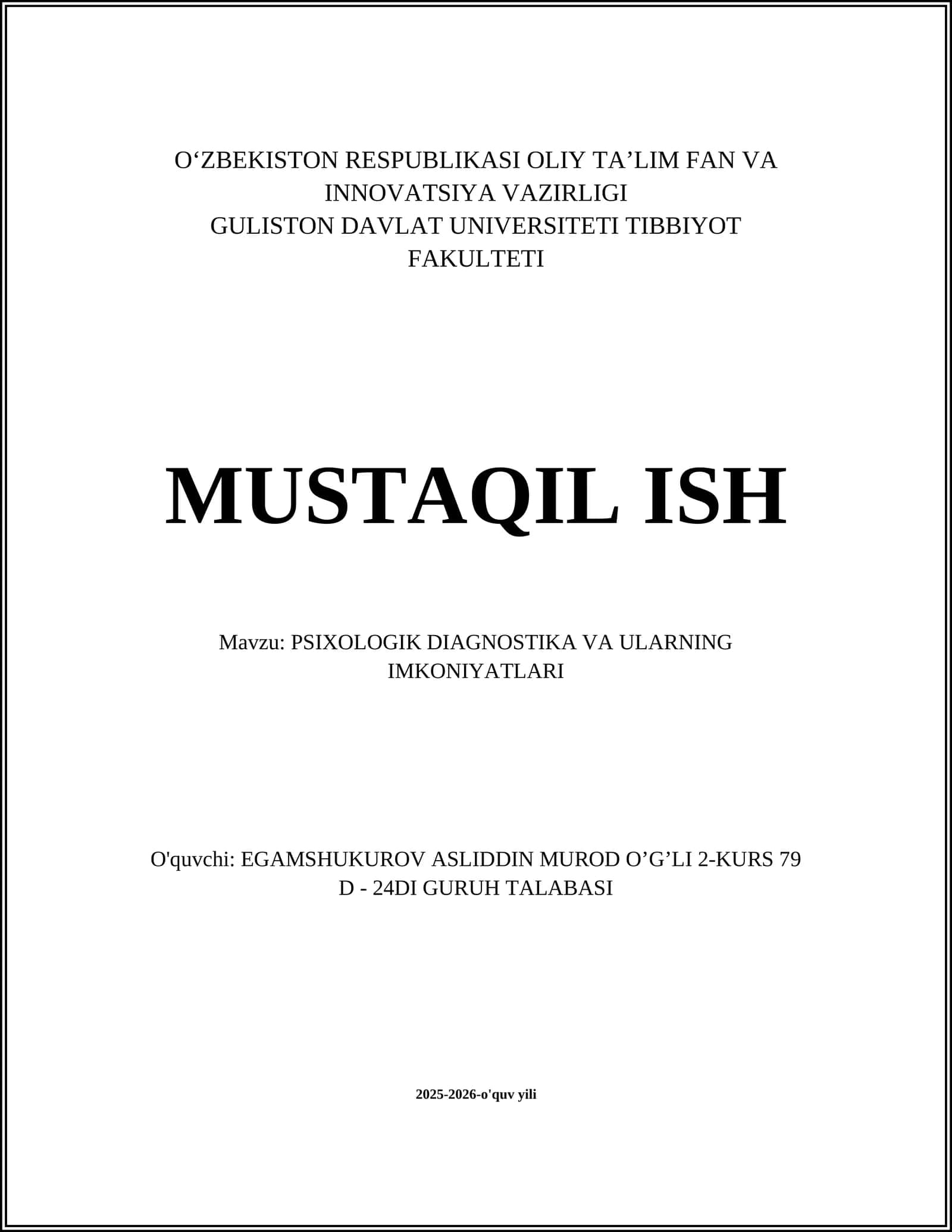 PSIXOLOGIK DIAGNOSTIKA VA ULARNING IMKONIYATLARI