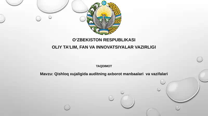 Qishloq xo'jaligida auditning axborot manbalari va vazifalari
