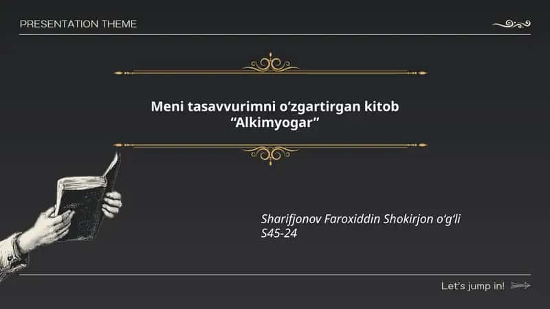 Meni tasavvurimni oʻzgartirgan kitob “Alkimyogar”