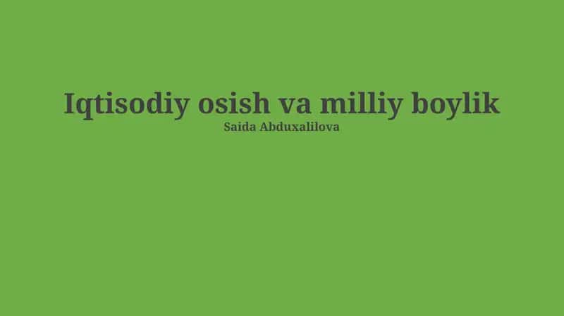 Iqtisodiy osish va milliy boylik