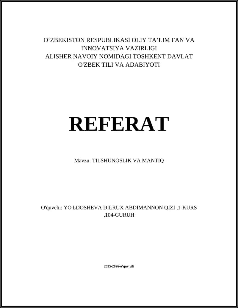 TILSHUNOSLIK VA MANTIQ