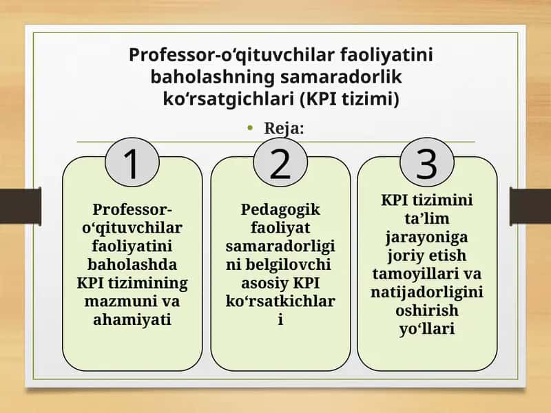 Professor-o‘qituvchilarfaoliyatini baholashning samaradorlikko‘rsatgichlari (KPI tizimi)