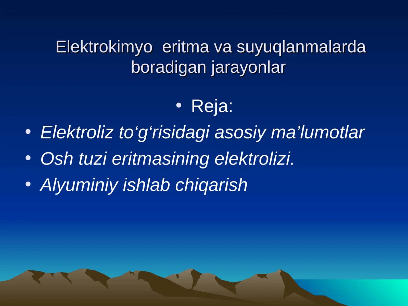 Elektrokimyoeritma va suyuqlanmalarda boradigan jarayonlar
