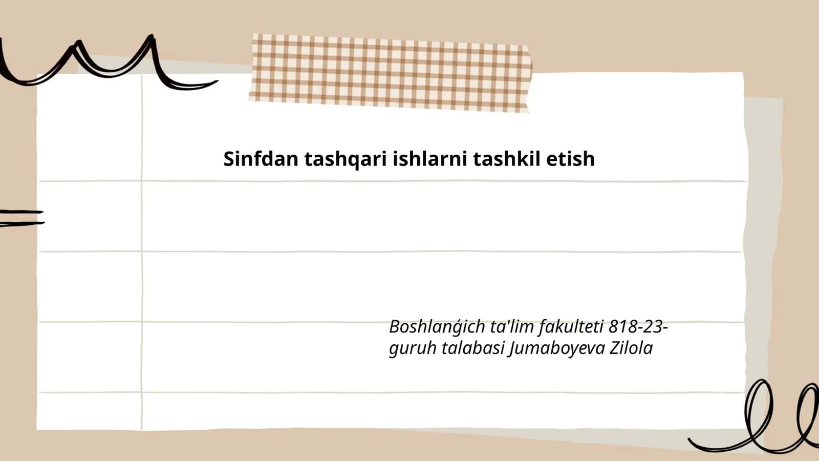 Sinfdan tashqari ishlarni tashkil etish