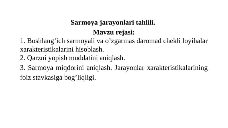 Sаrmоya jаrаyonlаri tаhlili
