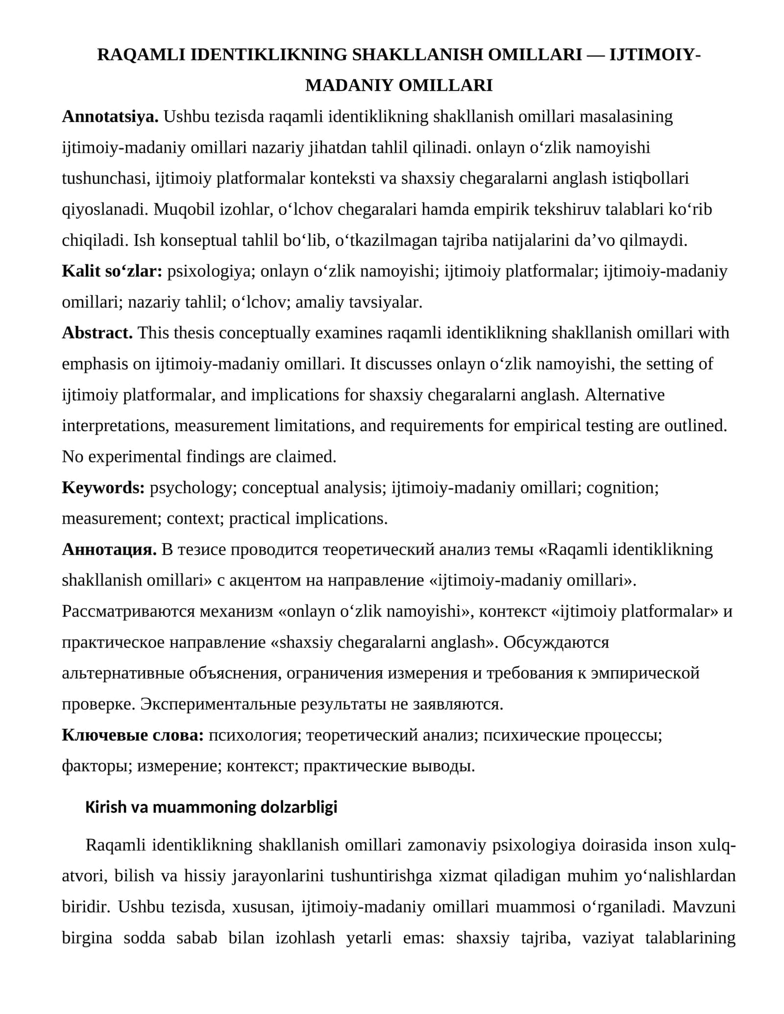 RAQAMLI IDENTIKLIKNING SHAKLLANISH OMILLARI — IJTIMOIY-MADANIY OMILLARI