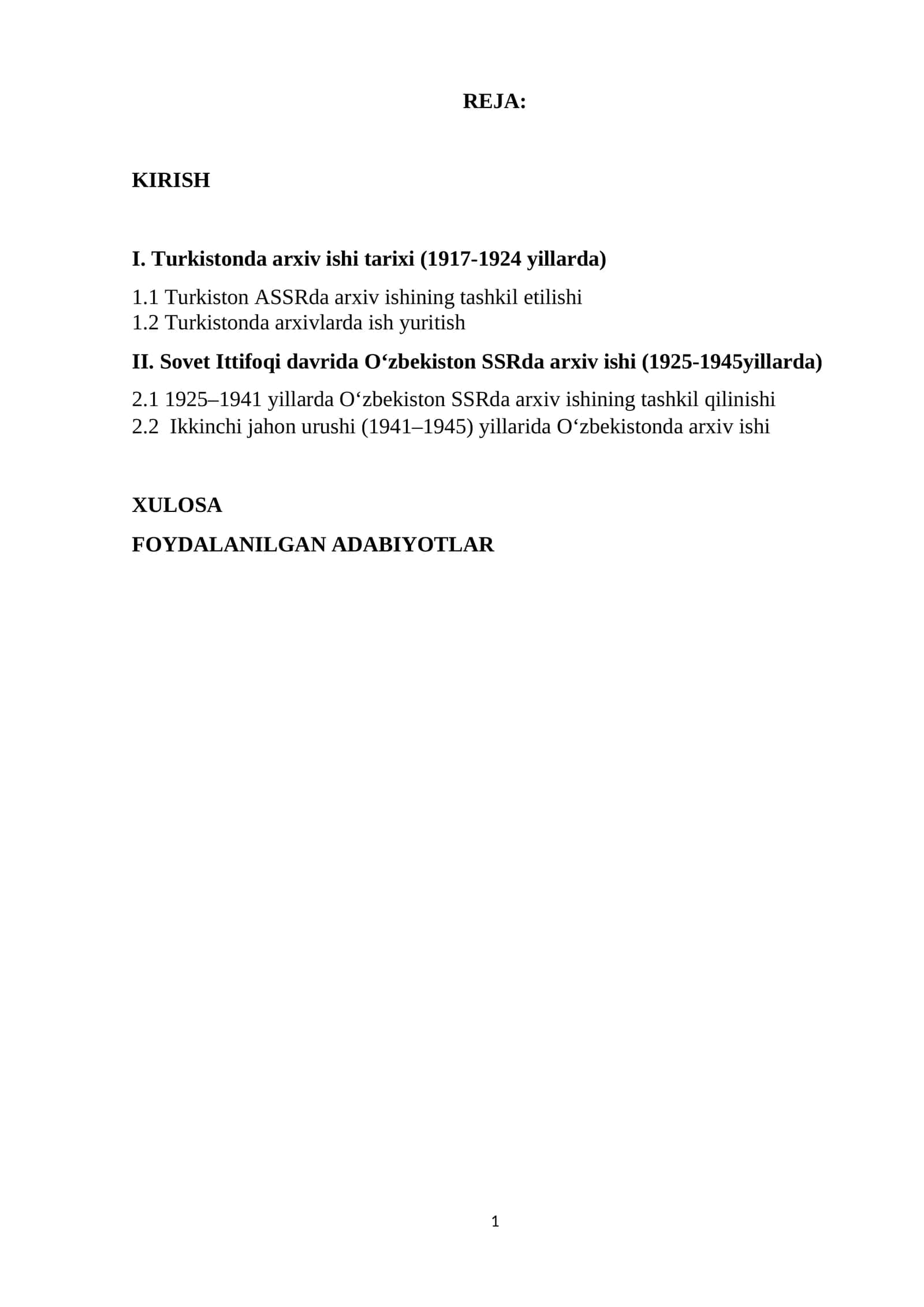 Milliy arxivlar bilan ishlash tarixi