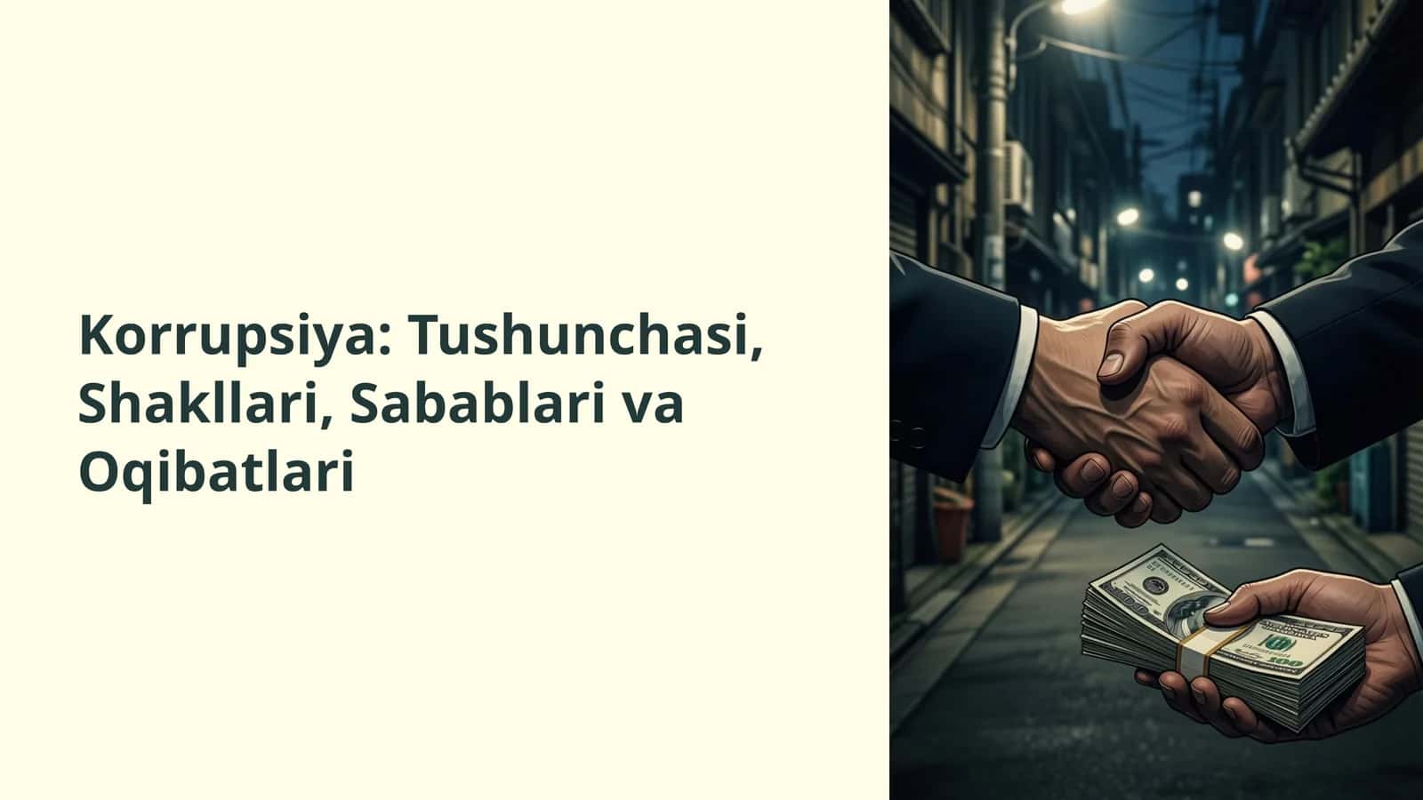 Korrupsiya: Tushunchasi, Shakllari, Sabablari va Oqibatlari