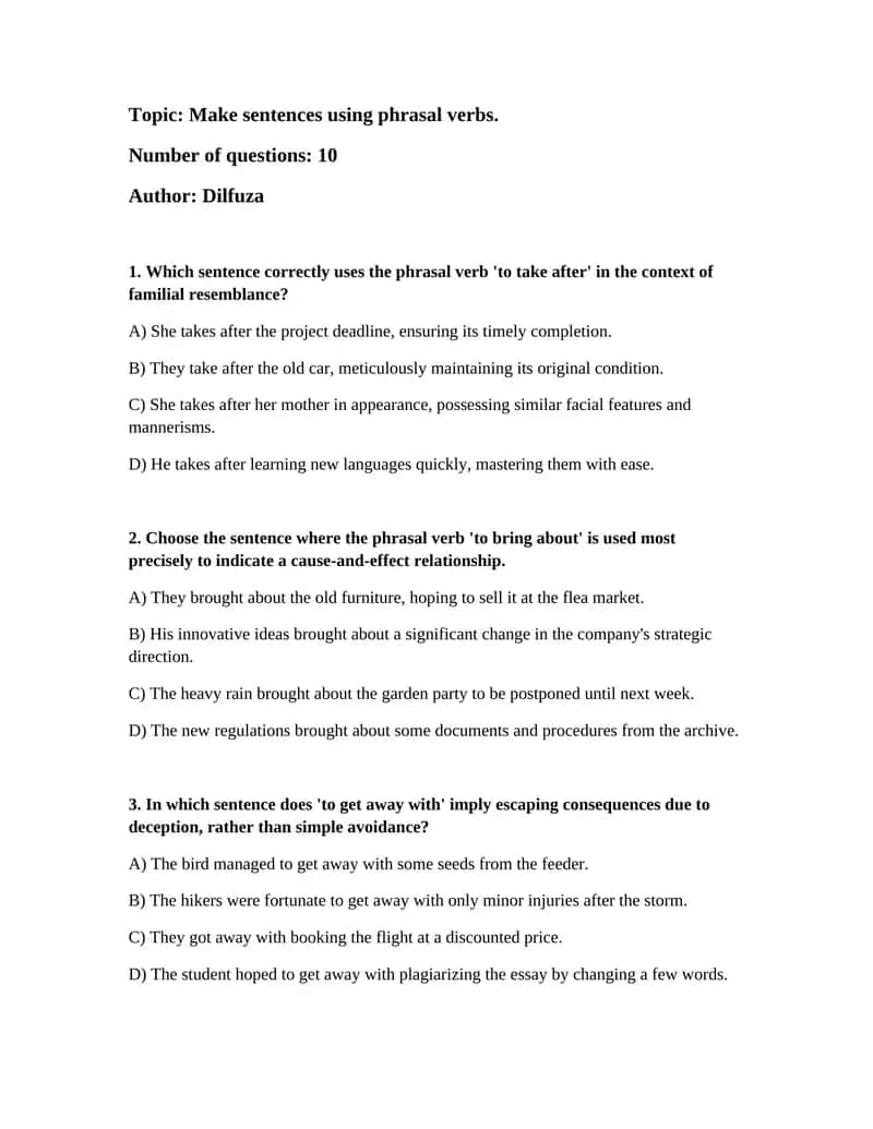 Make sentences using phrasal verbs