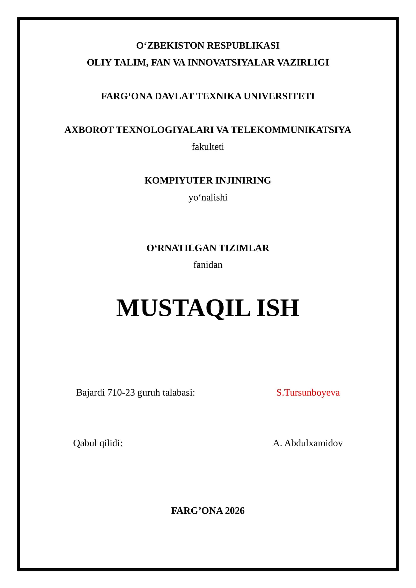 O‘rnatilgan tizimlarda dasturiy vositalar va dasturlash texnologiyalari