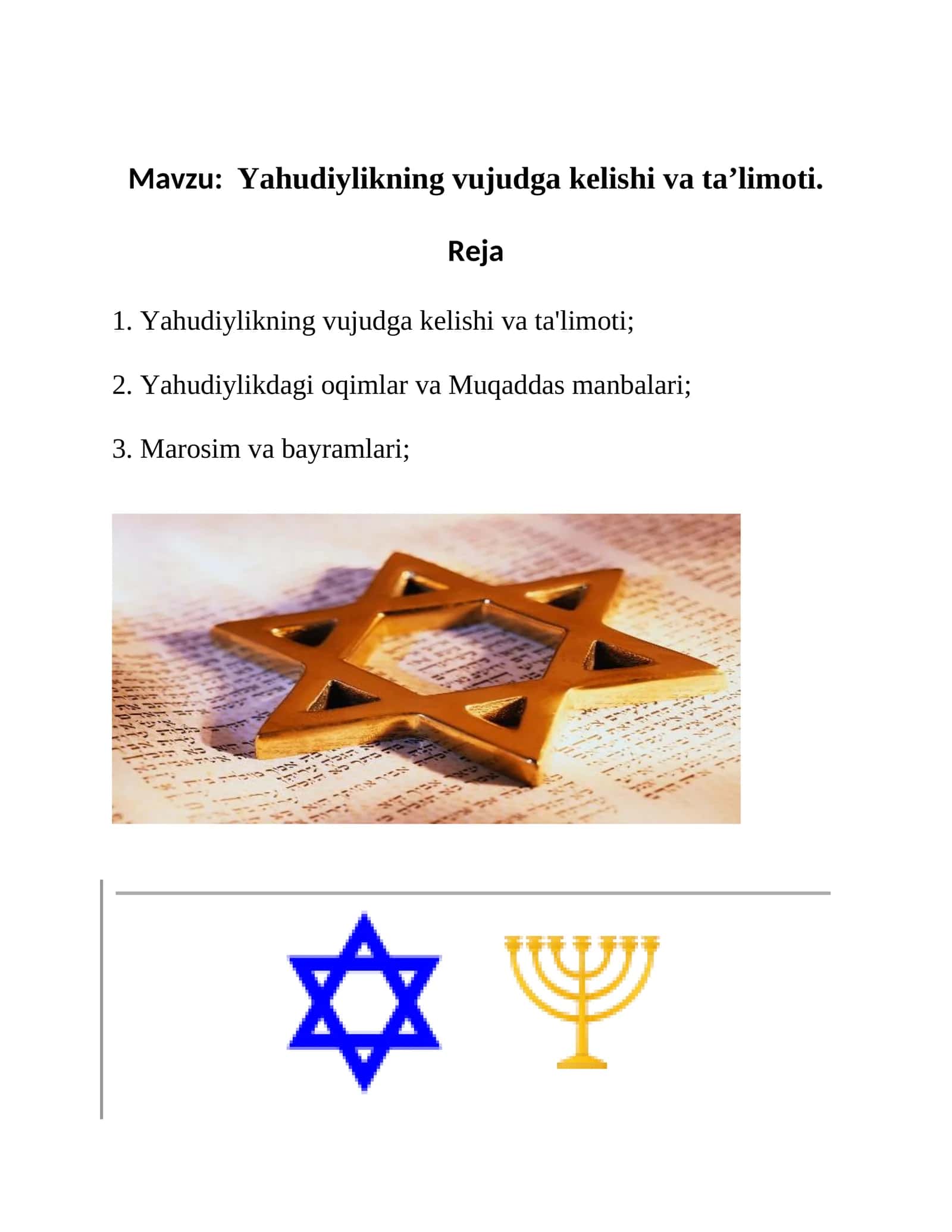 Yahudiylikning vujudga kelishi va ta’limoti