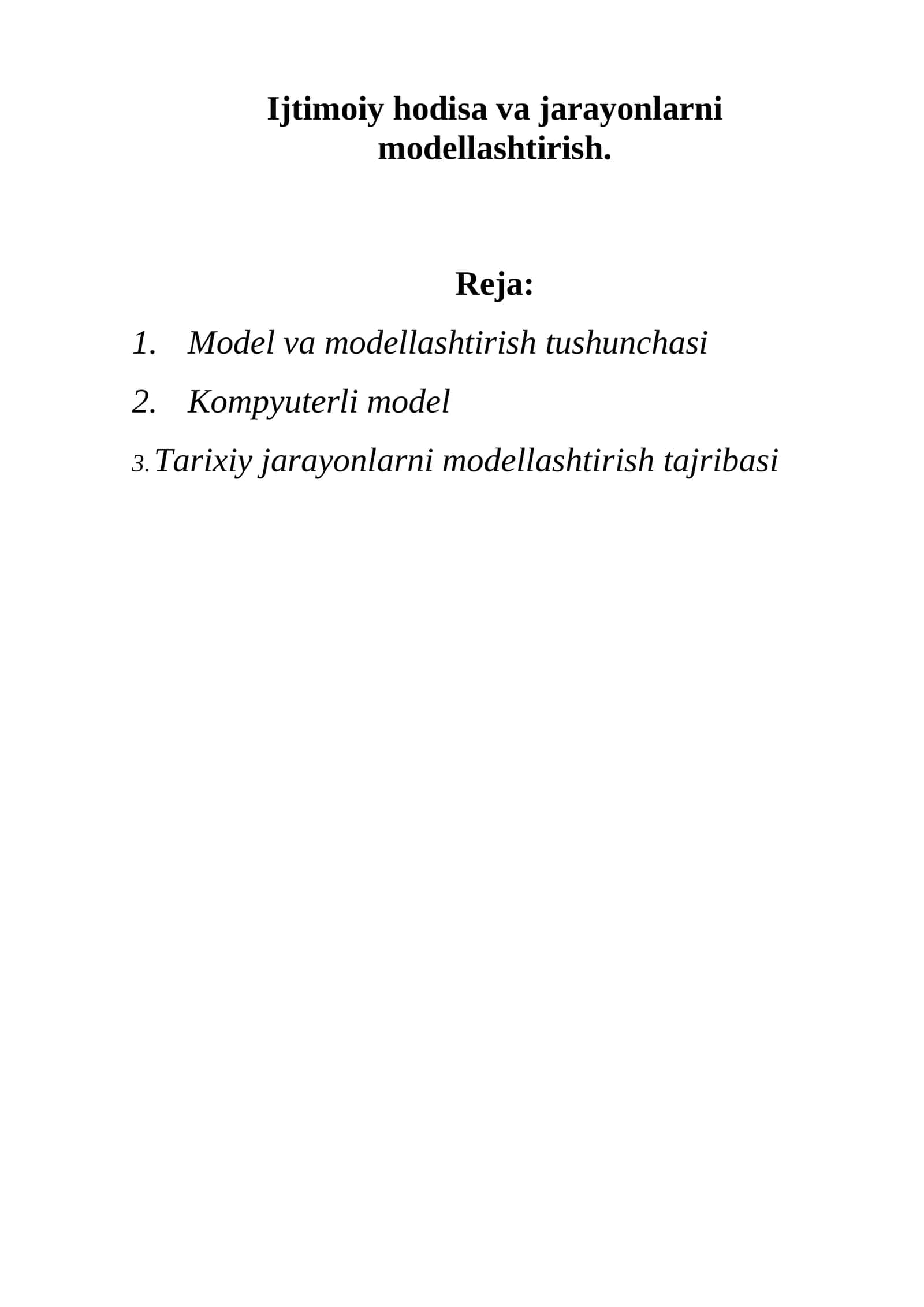 Model va modellashtirish