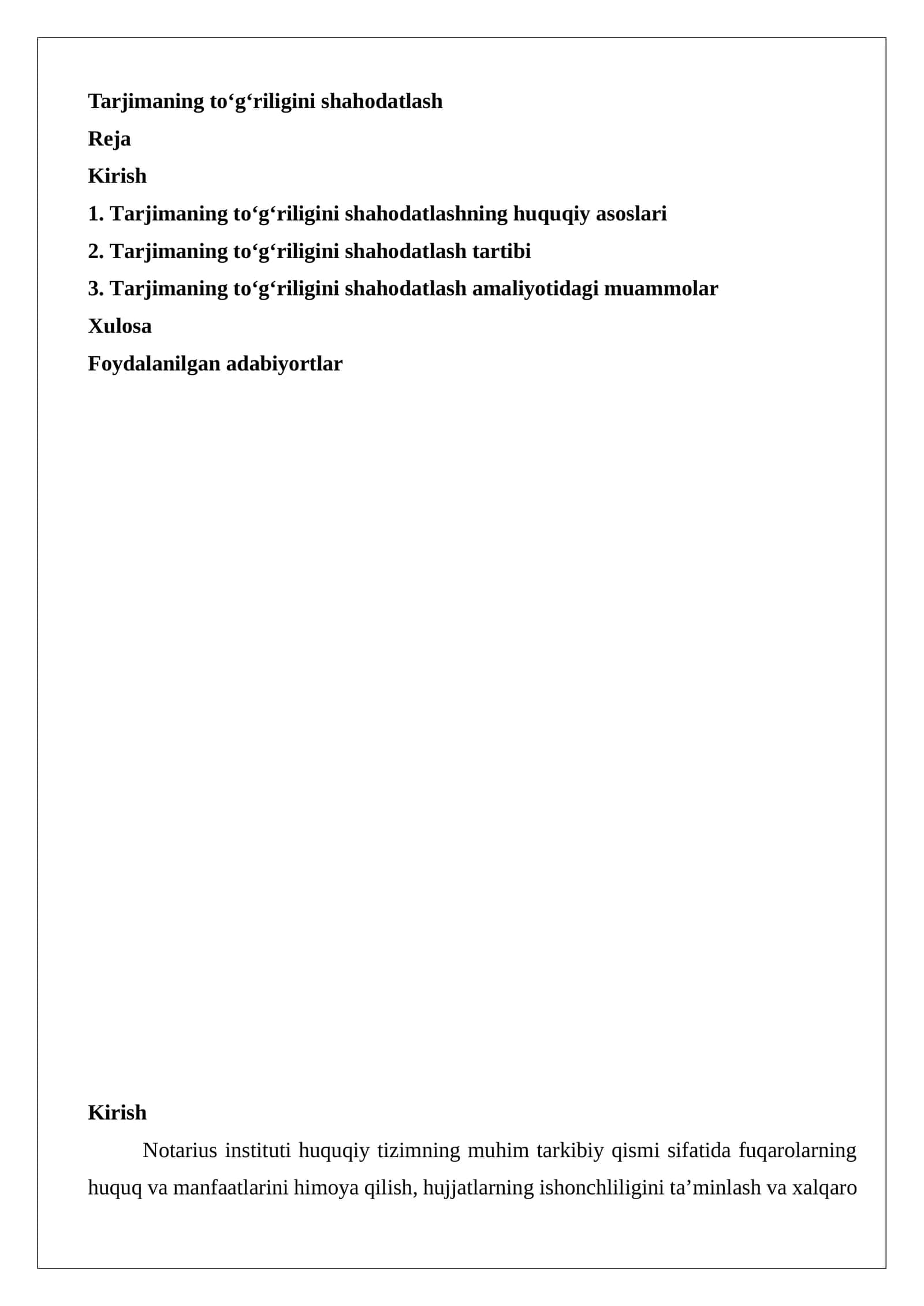 Tarjimaning to‘g‘riligini shahodatlash