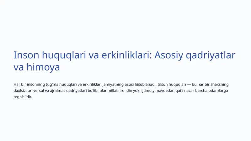 Inson huquqlari va erkinliklari: Asosiy qadriyatlar va himoya