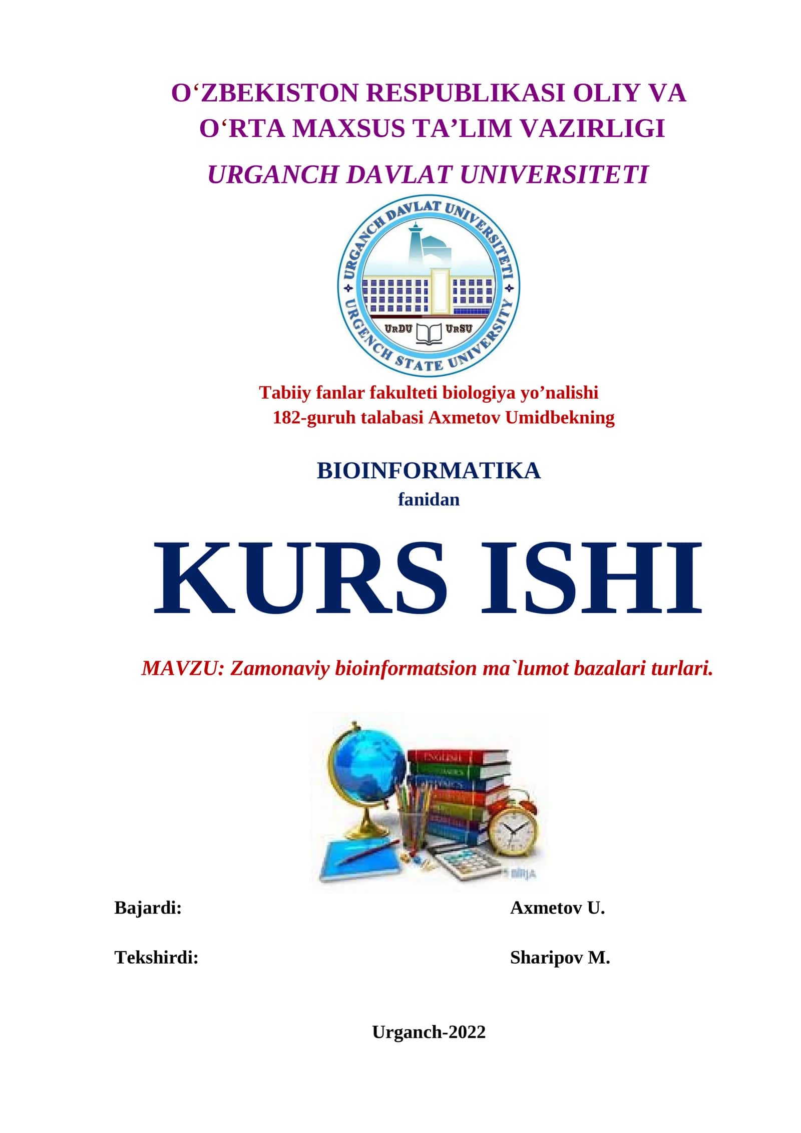 Zamonaviy bioinformatsion ma`lumot bazalari turlari